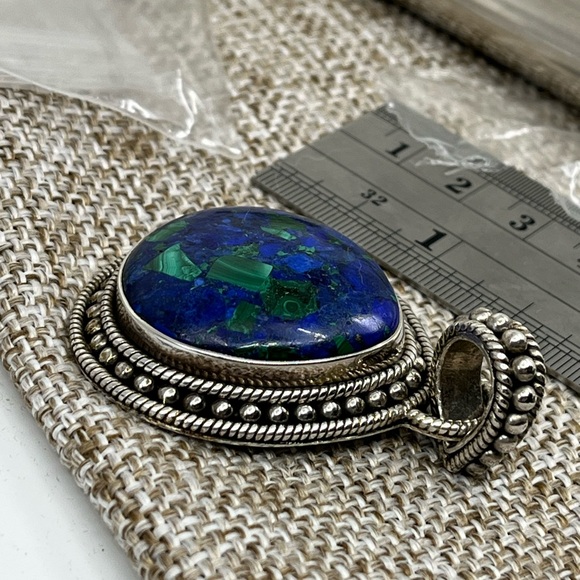 Vintage 925 Sterling Silver Azurite-Malachite Pendant - Picture 11 of 17
